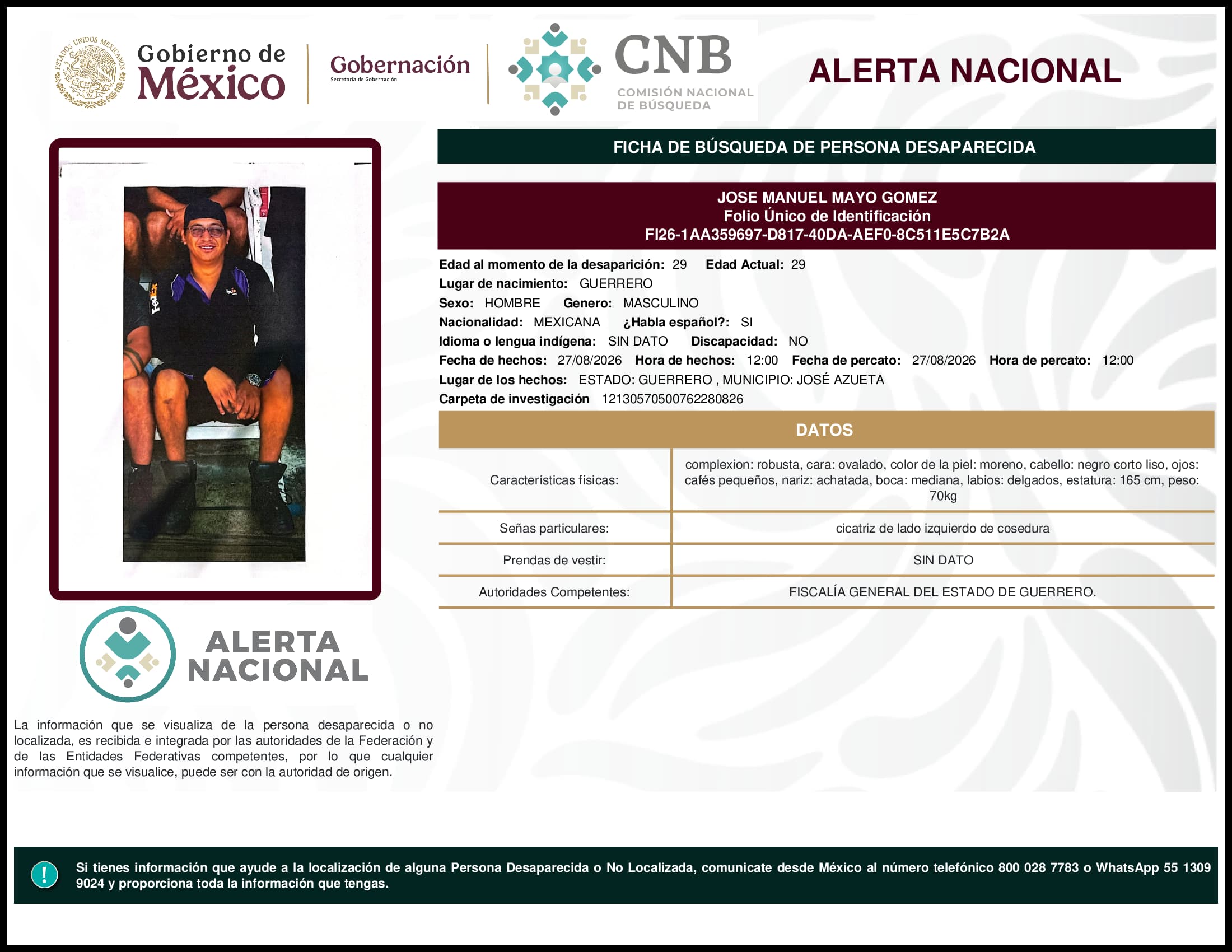 Persona desaparecida Jose  Manuel  Mayo  Gomez  