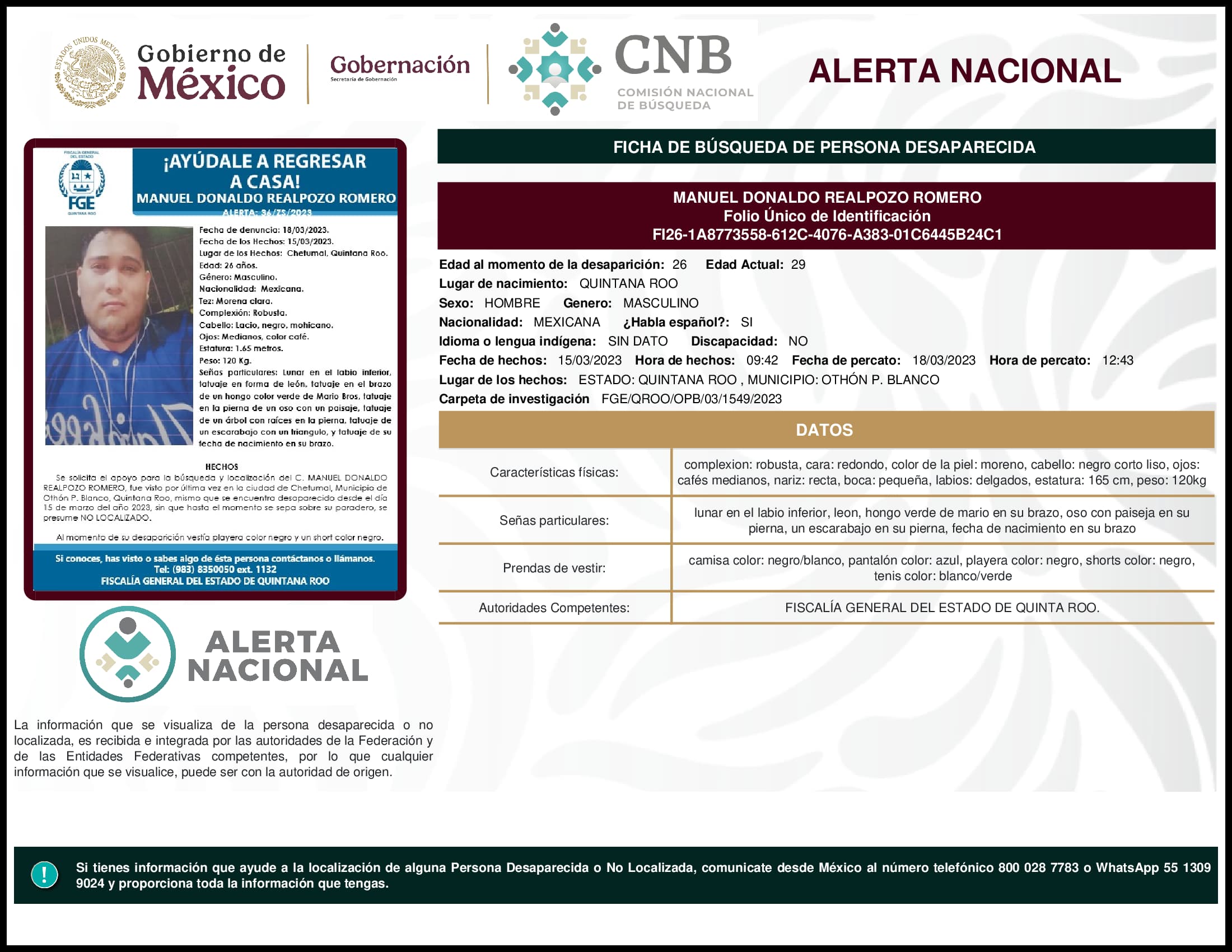 Persona desaparecida Manuel  Donaldo  Realpozo  Romero  