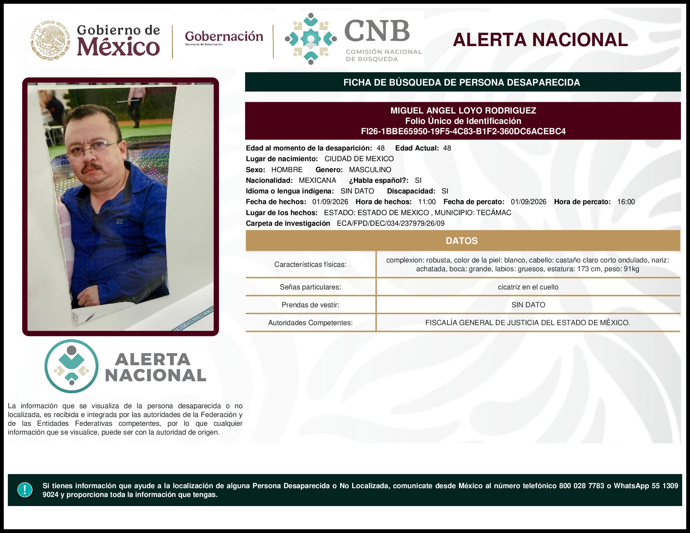 Persona desaparecida Miguel  Angel  Loyo  Rodriguez  