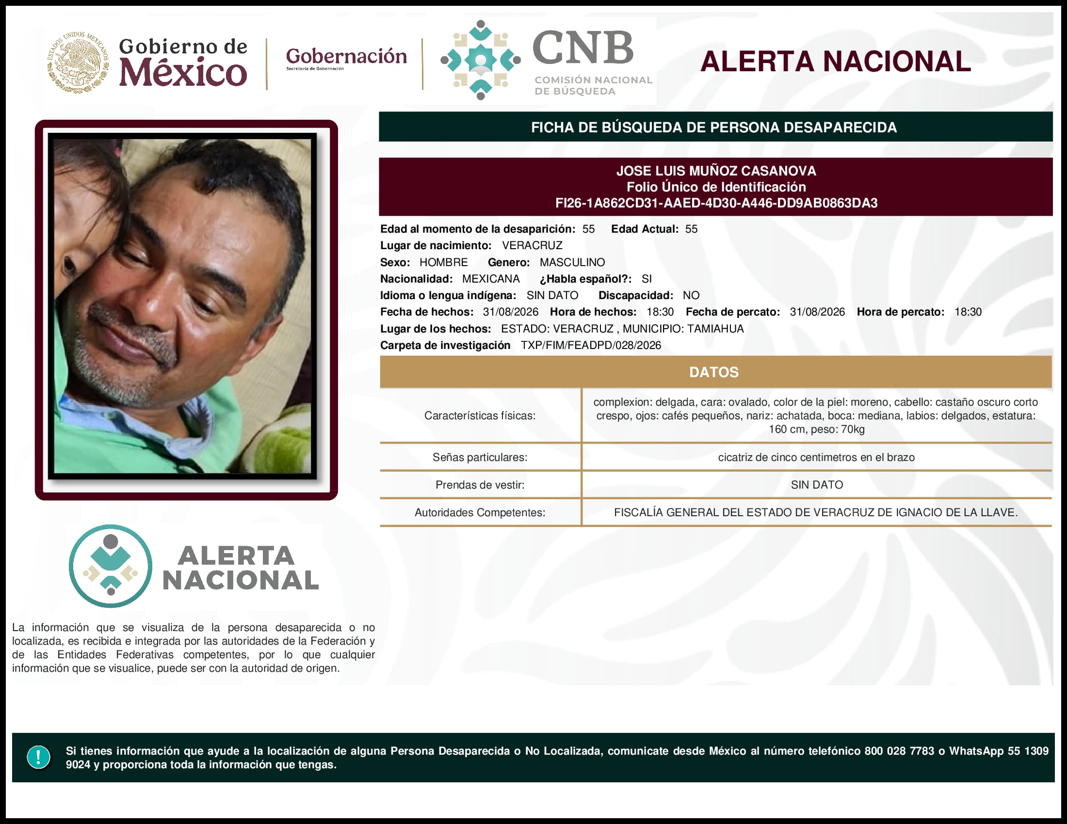 Persona desaparecida Jose Luis Munoz Casanova