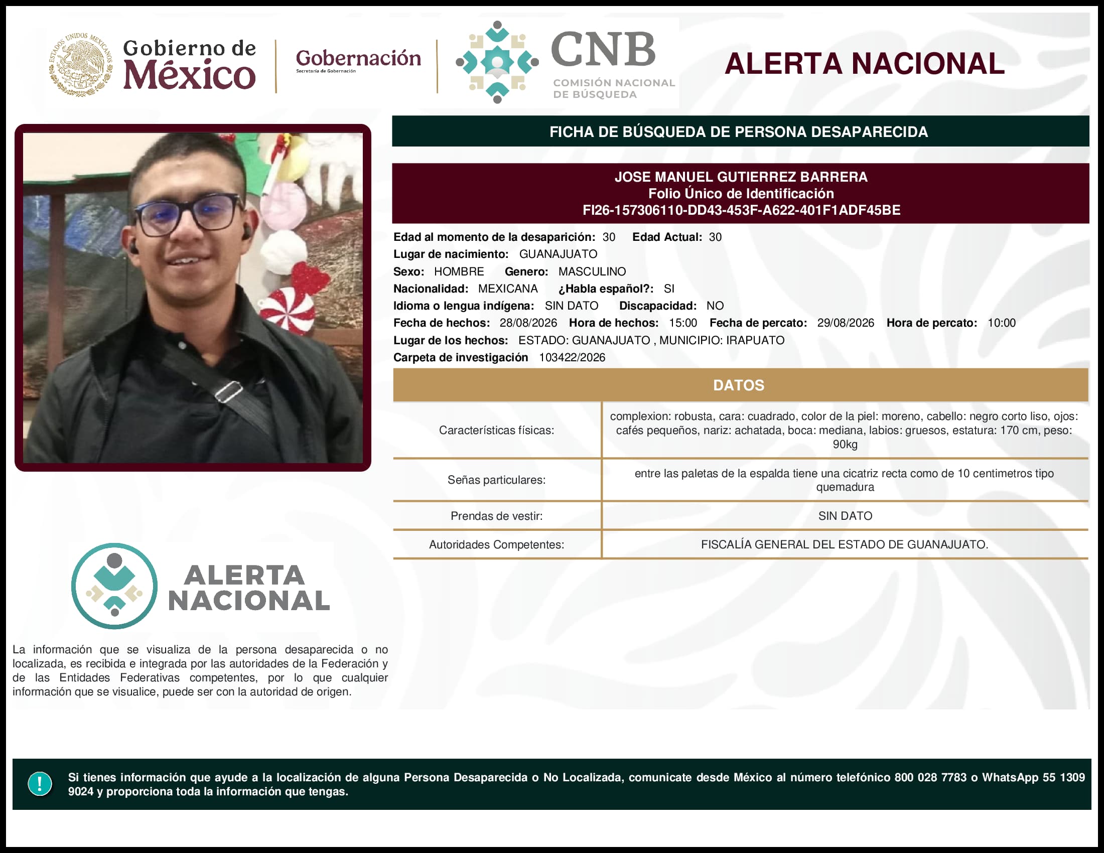 Persona desaparecida Jose Manuel Gutierrez Barrera