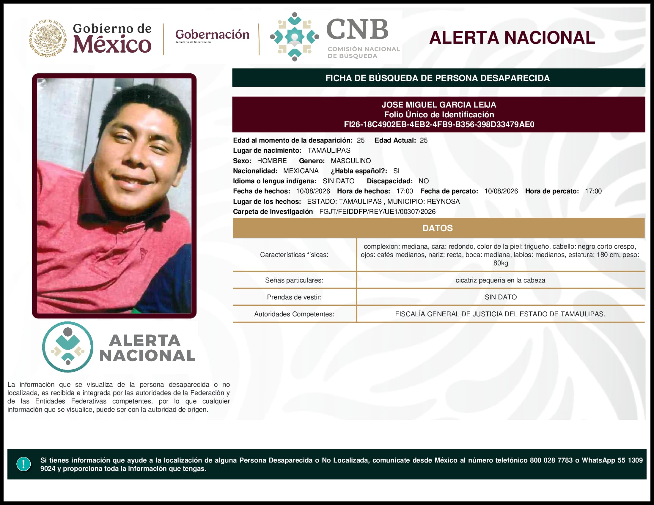 Persona desaparecida Jose Miguel Garcia Leija