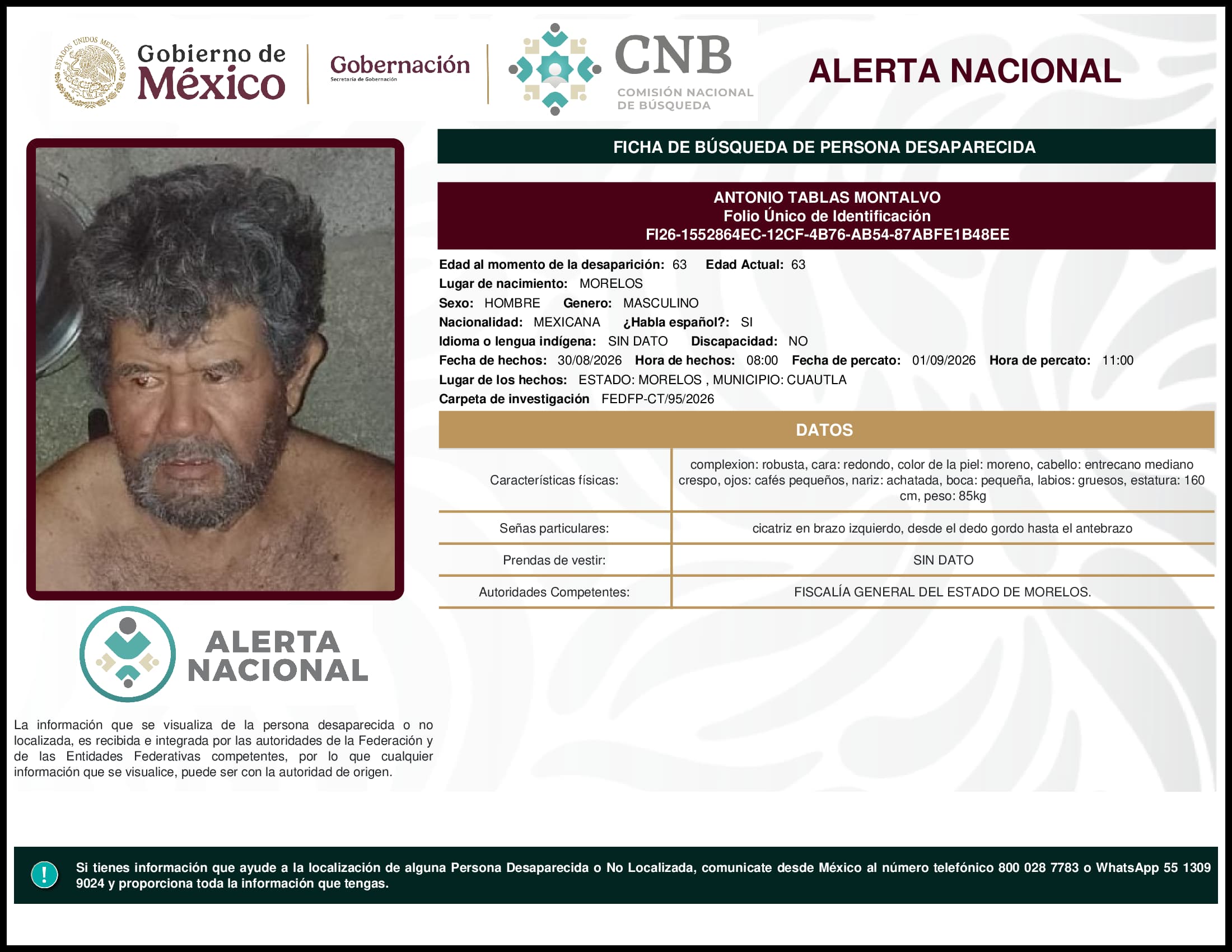 Persona desaparecida Antonio Tablas Montalvo