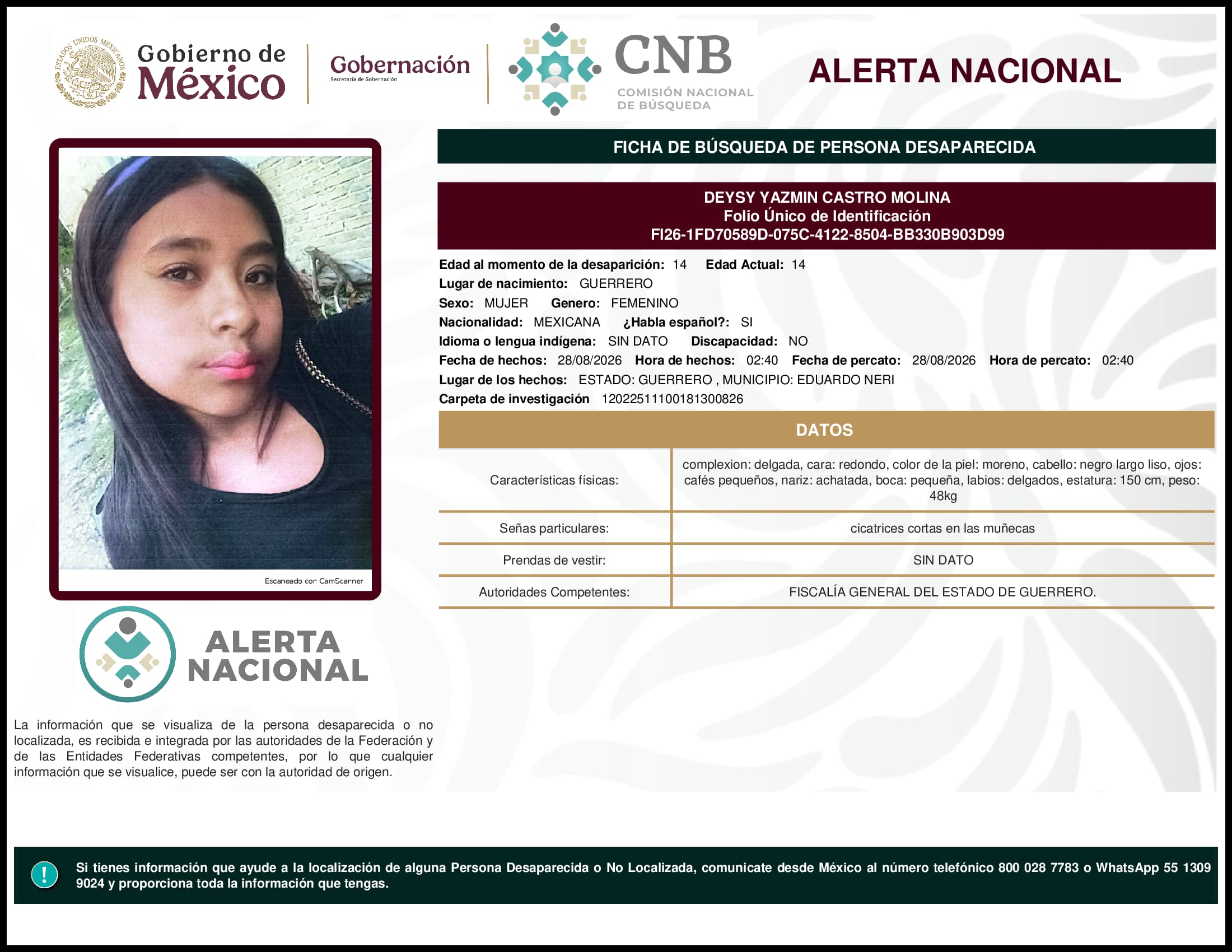 Persona desaparecida Deysy Yazmin Castro Molina