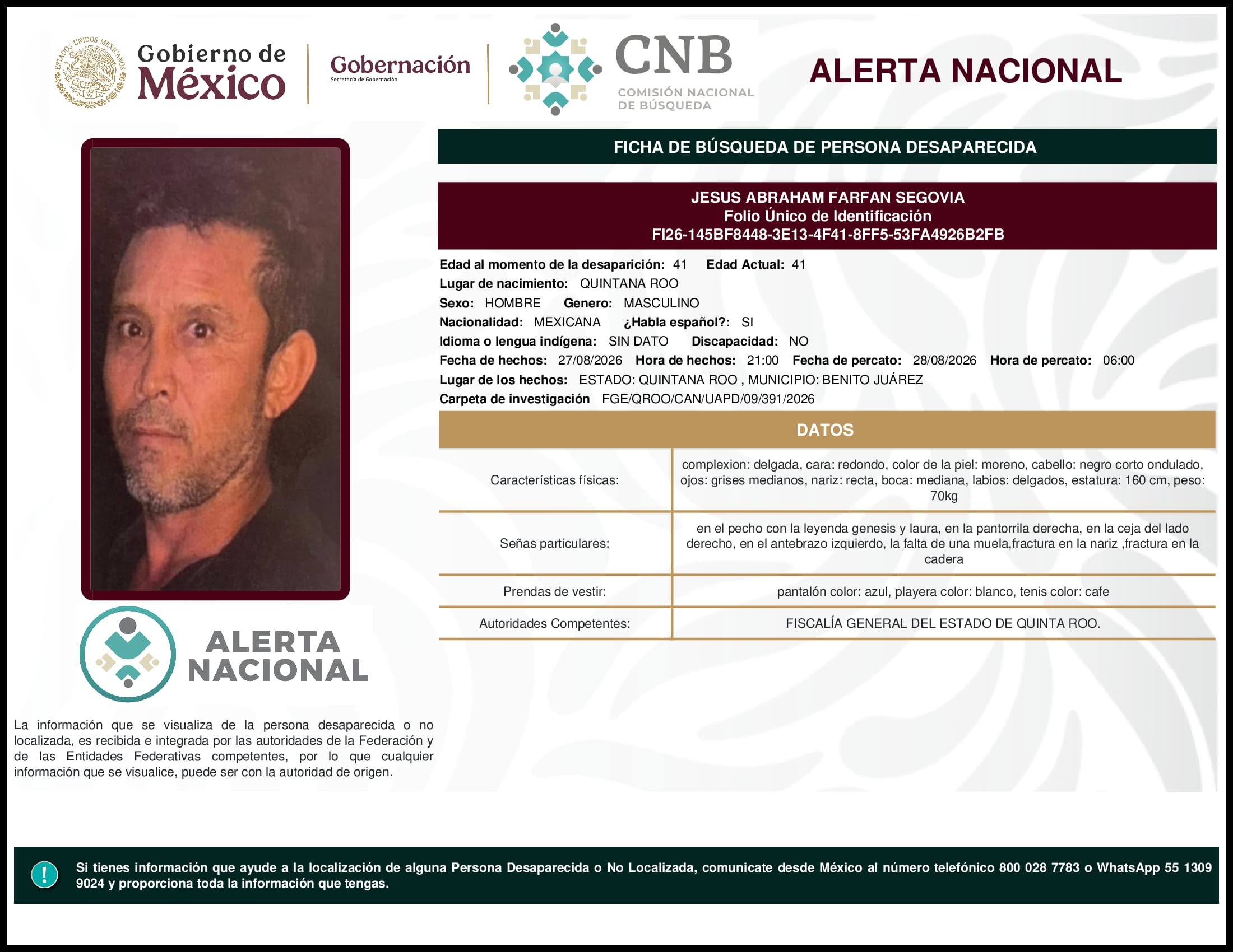 Persona desaparecida Jesus Abraham Farfan Segovia