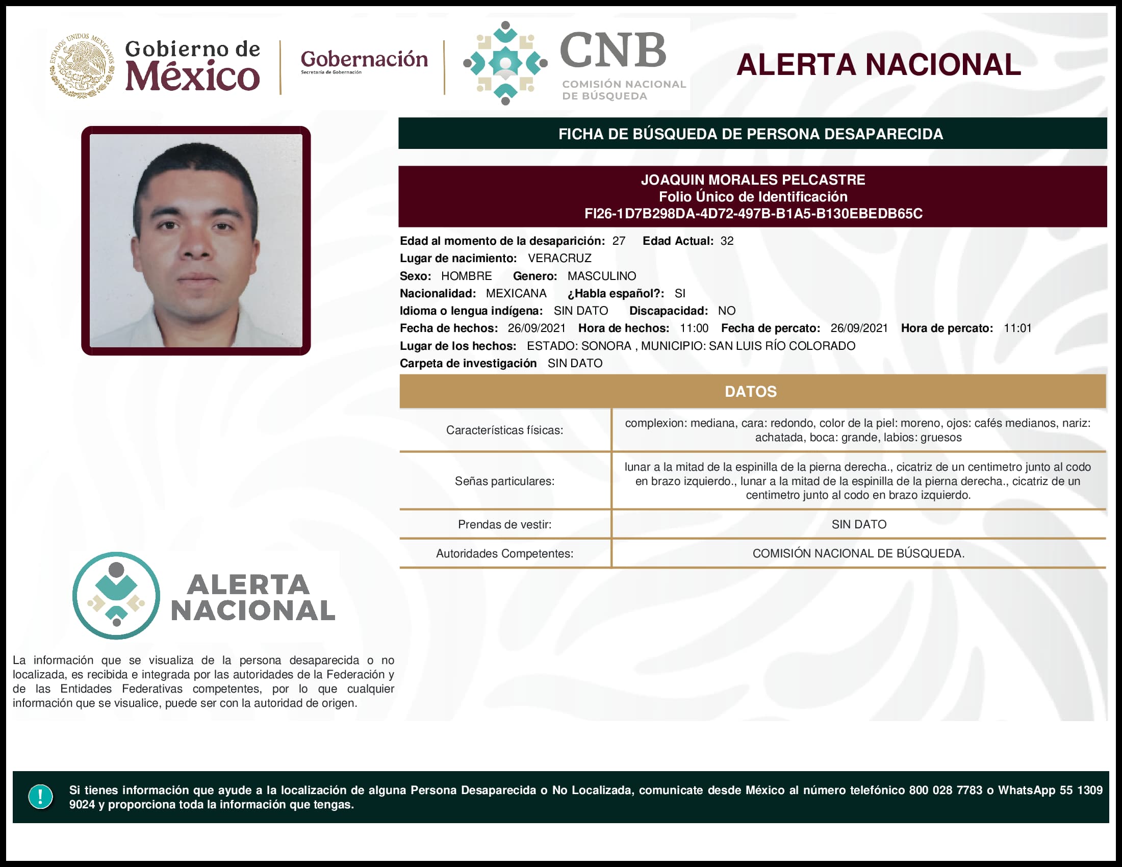 Persona desaparecida Joaquin Morales Pelcastre