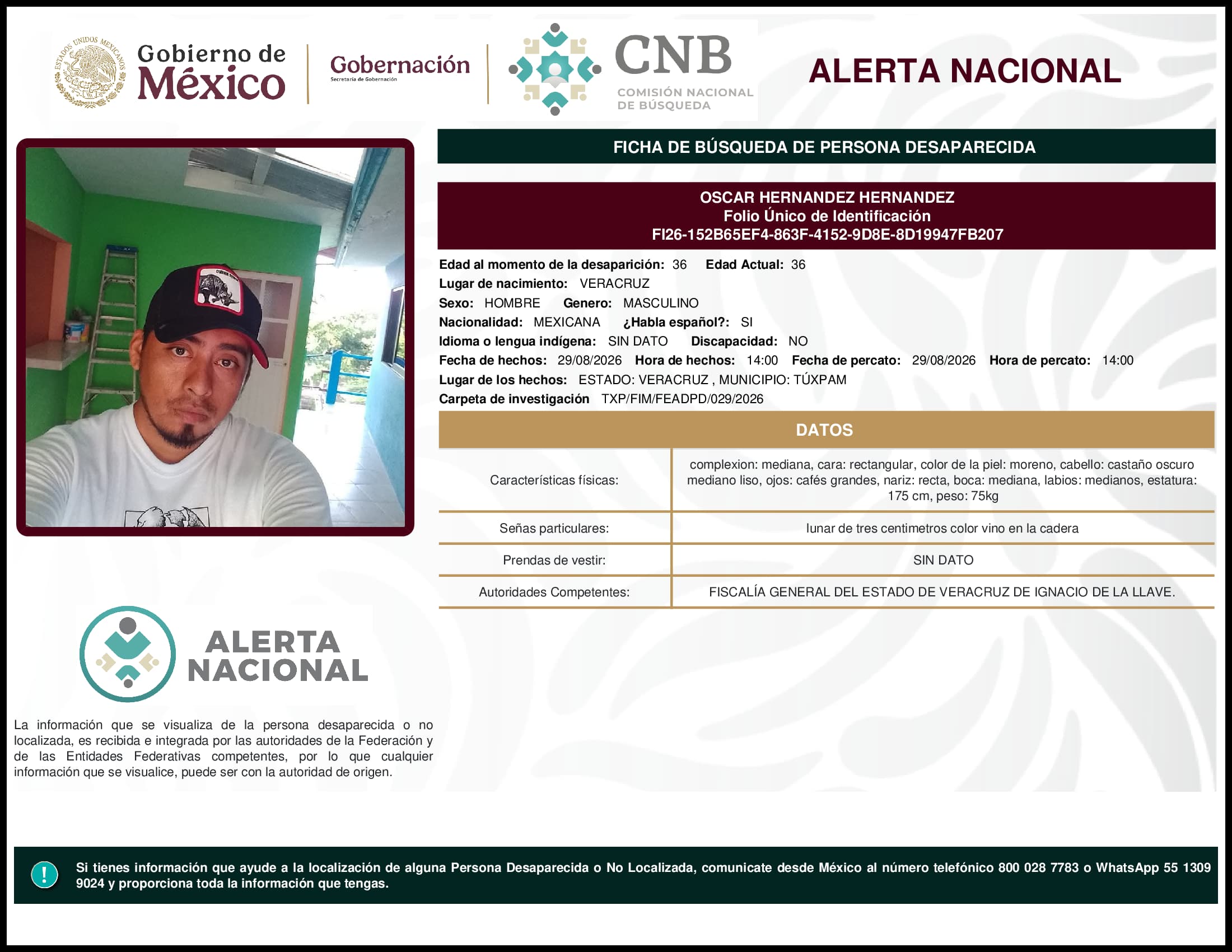 Persona desaparecida Oscar Hernandez Hernandez