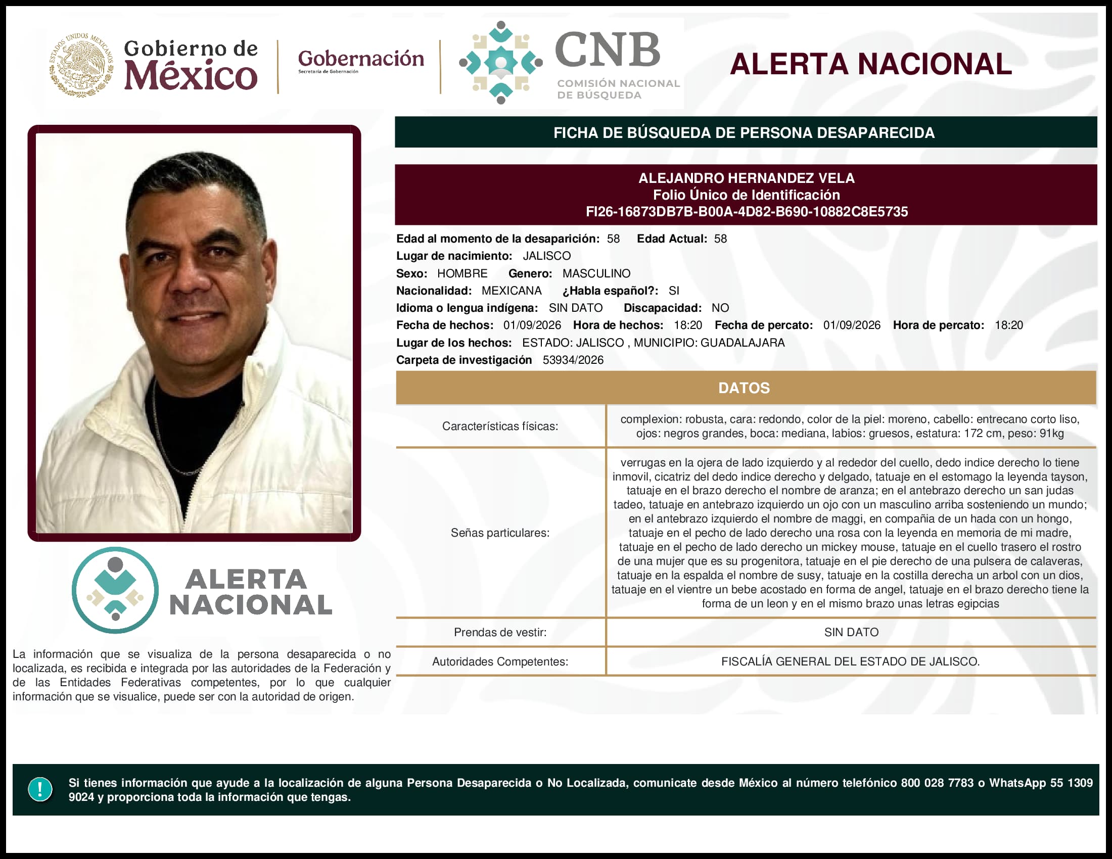 Persona desaparecida Alejandro Hernandez Vela