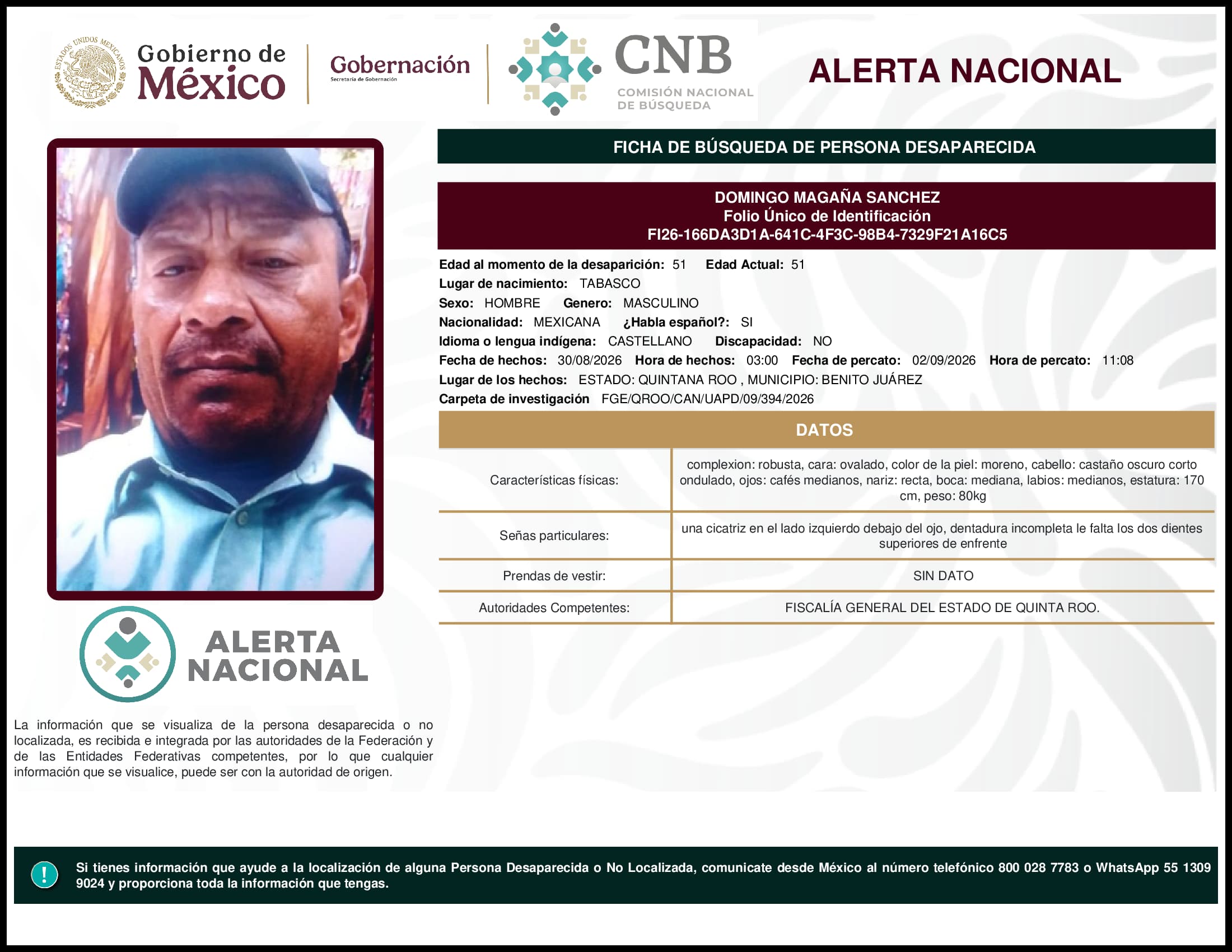 Persona desaparecida Domingo Magana Sanchez