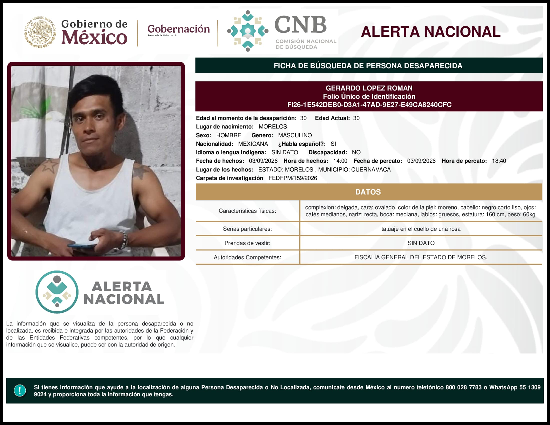 Persona desaparecida Gerardo Lopez Roman