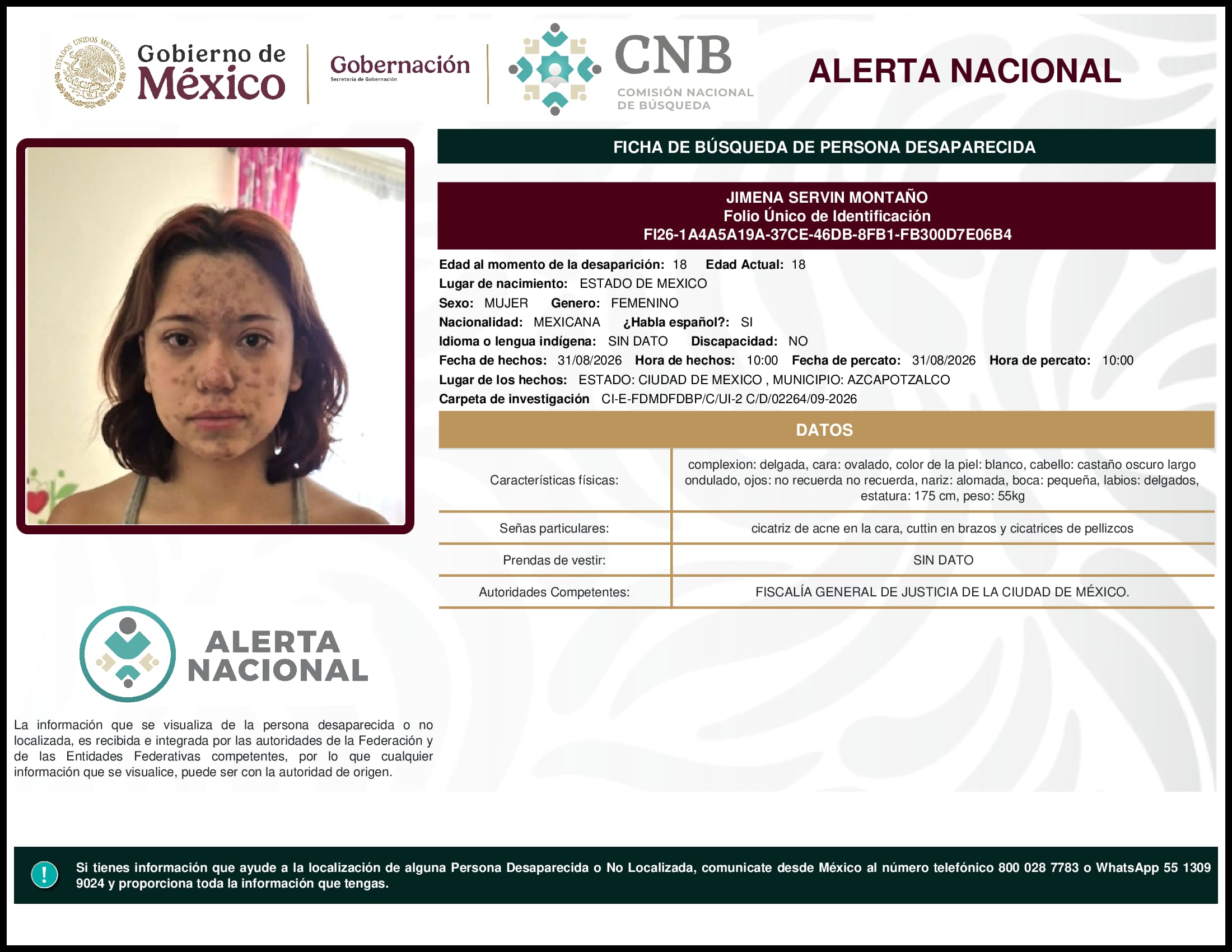 Persona desaparecida Jimena Servin Montano