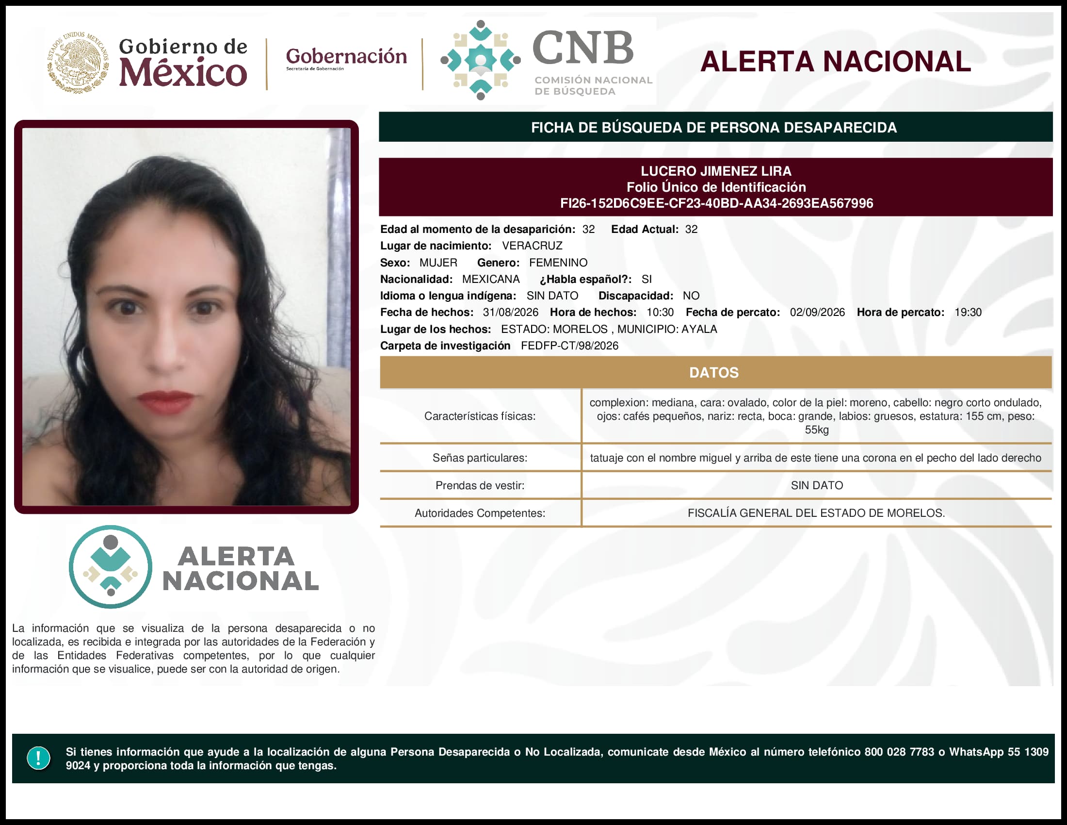 Persona desaparecida Lucero Jimenez Lira