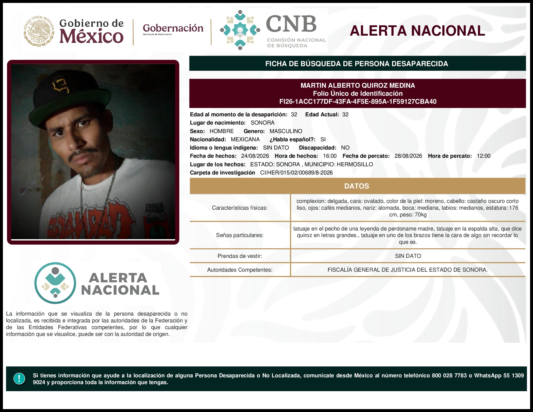Persona desaparecida Martin Alberto Quiroz Medina
