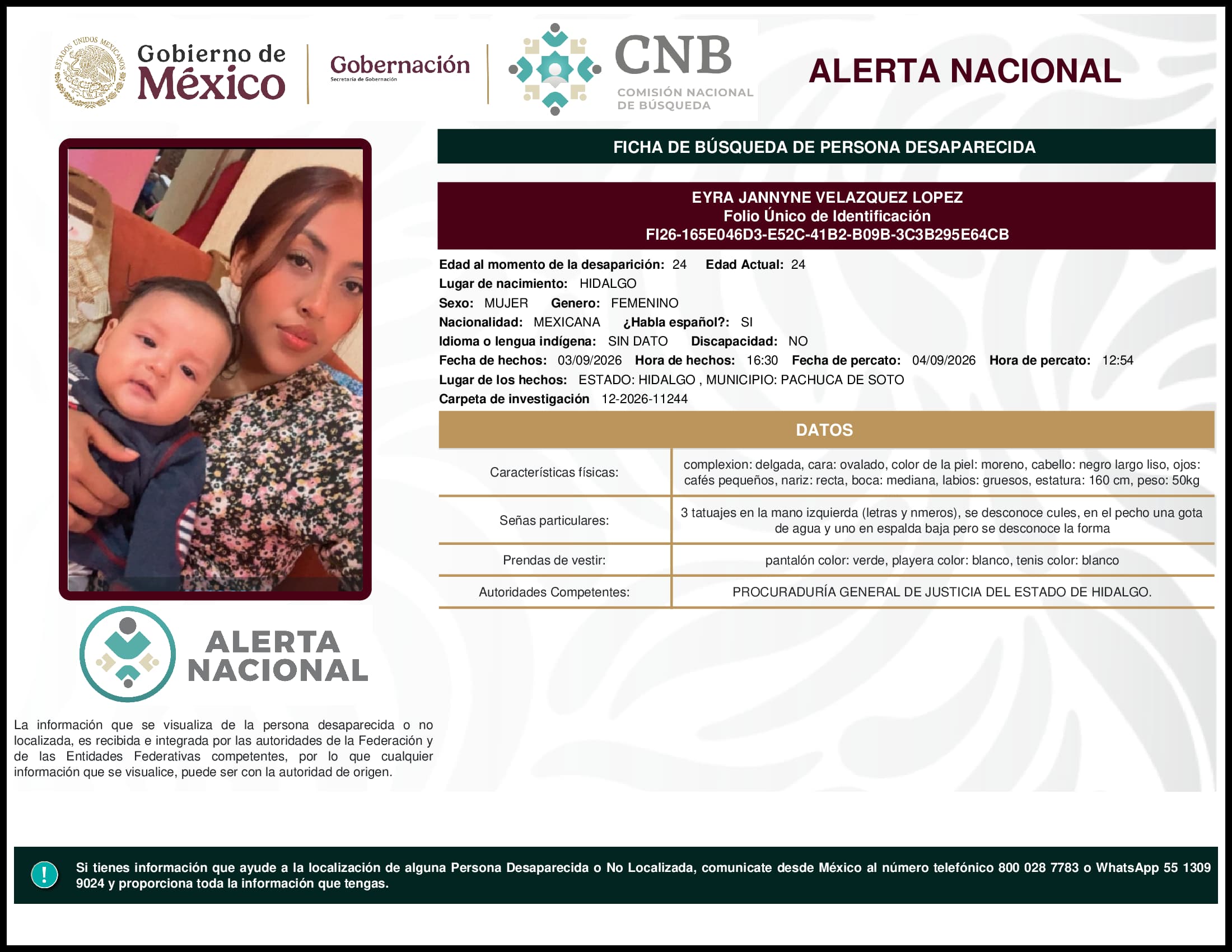 Persona desaparecida Eyra Jannyne Velazquez Lopez