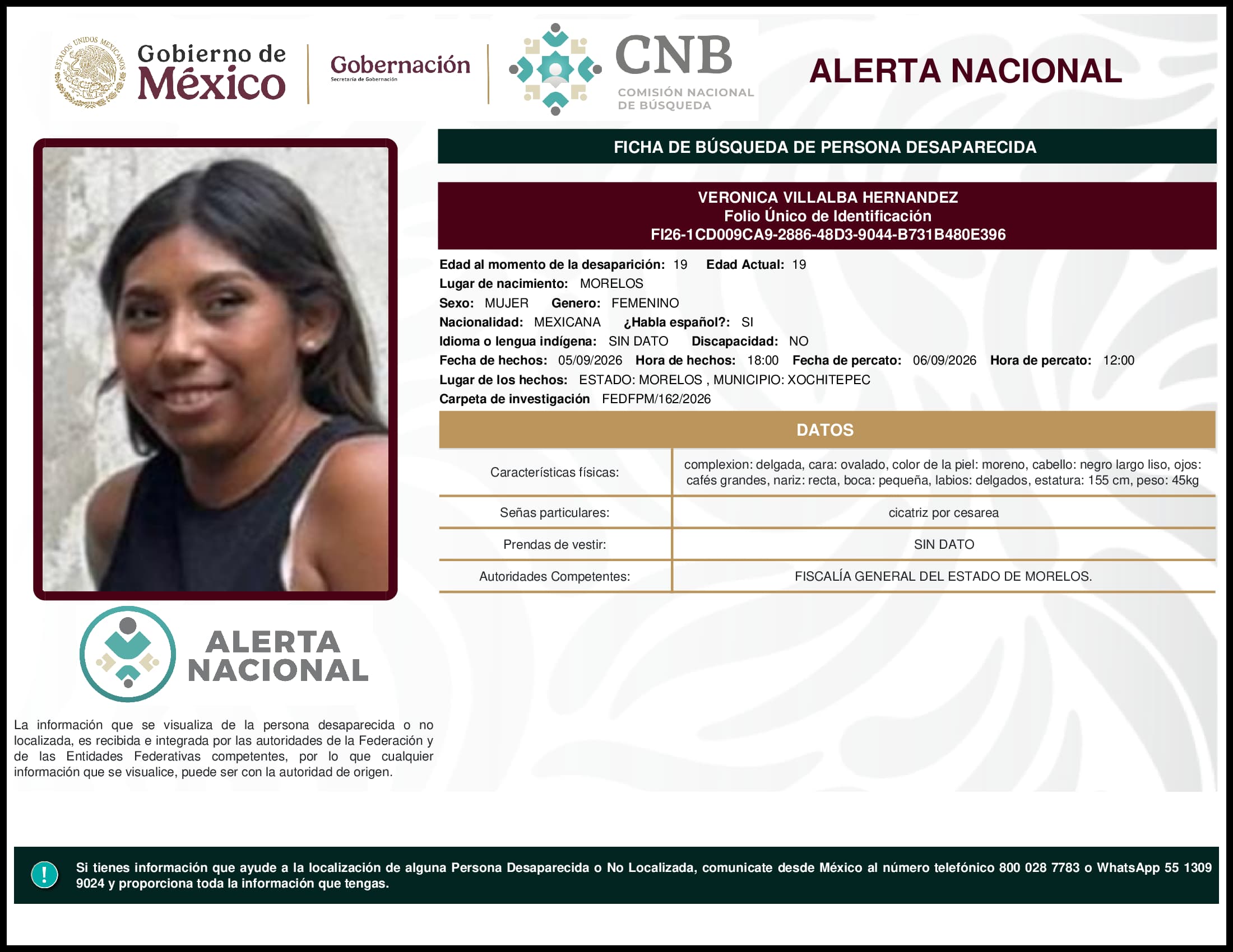 Persona desaparecida Veronica Villalba Hernandez