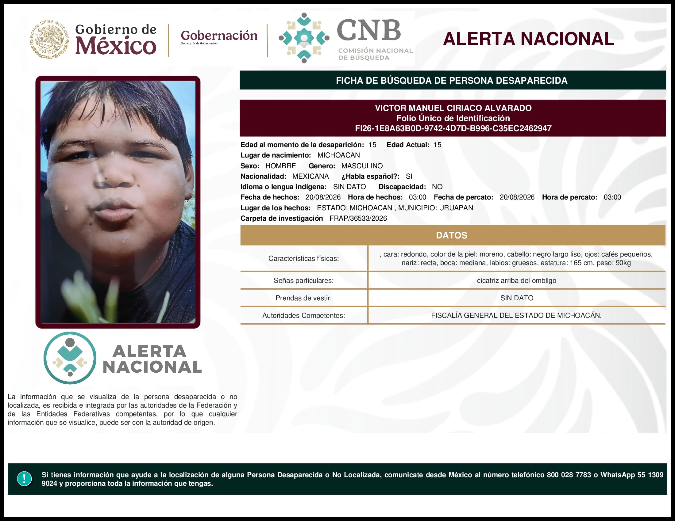 Persona desaparecida Victor Manuel Ciriaco Alvarado