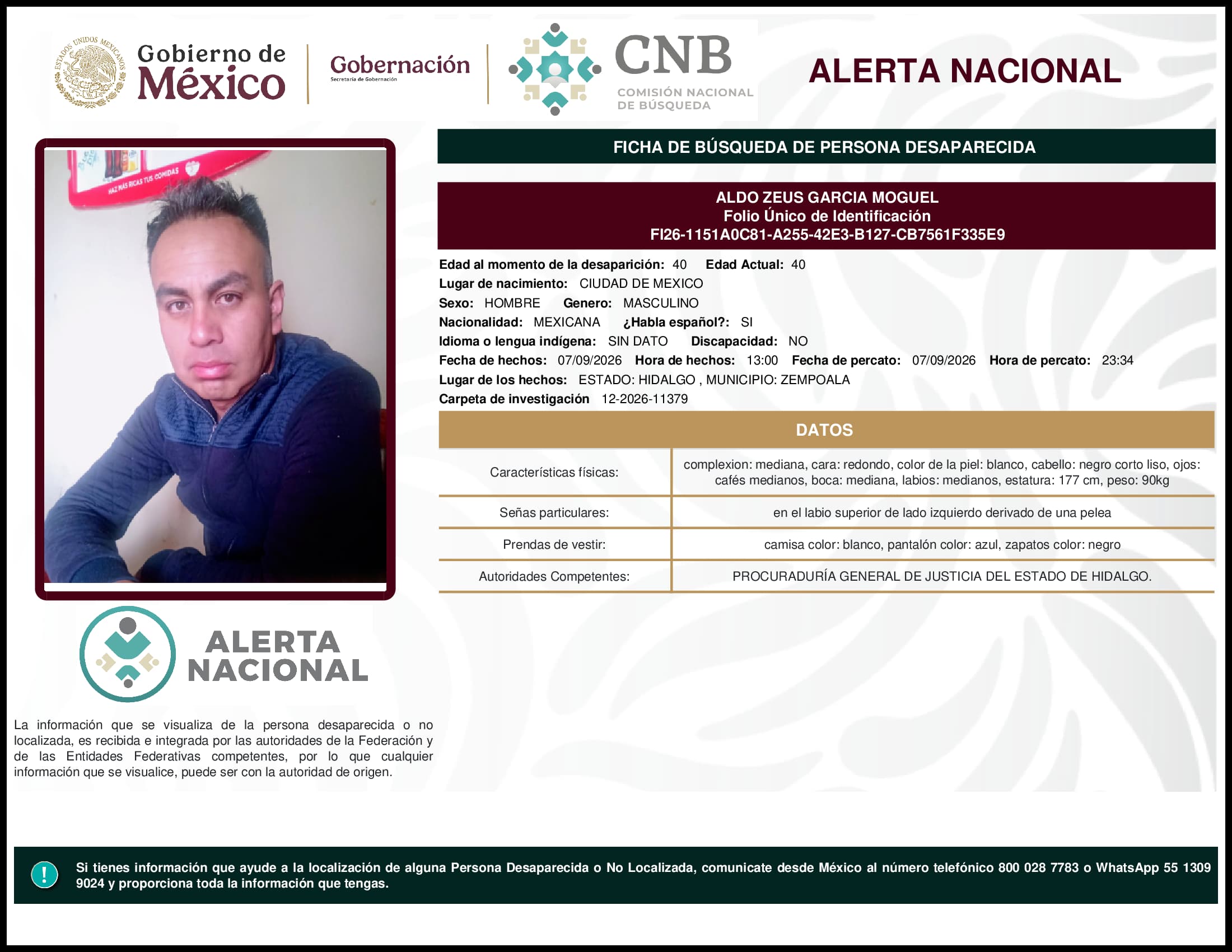 Persona desaparecida Aldo Zeus Garcia Moguel