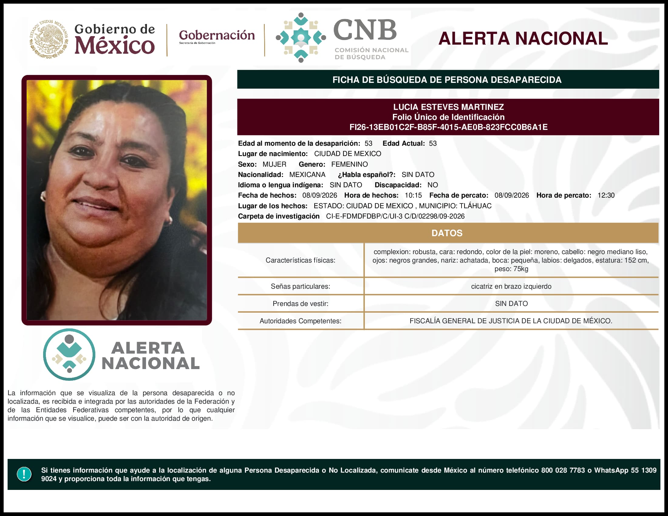 Persona desaparecida Lucia Esteves Martinez