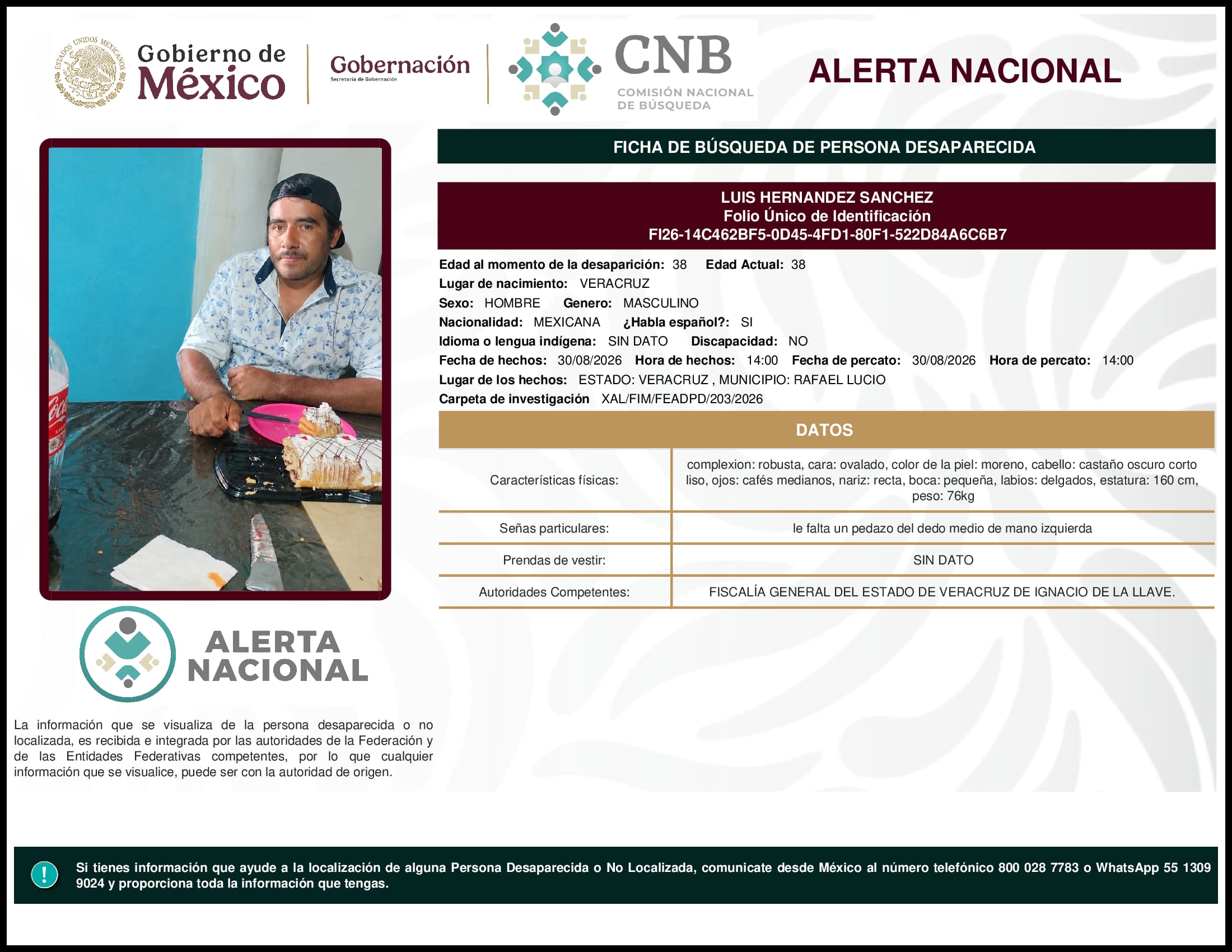 Persona desaparecida Luis Hernandez Sanchez