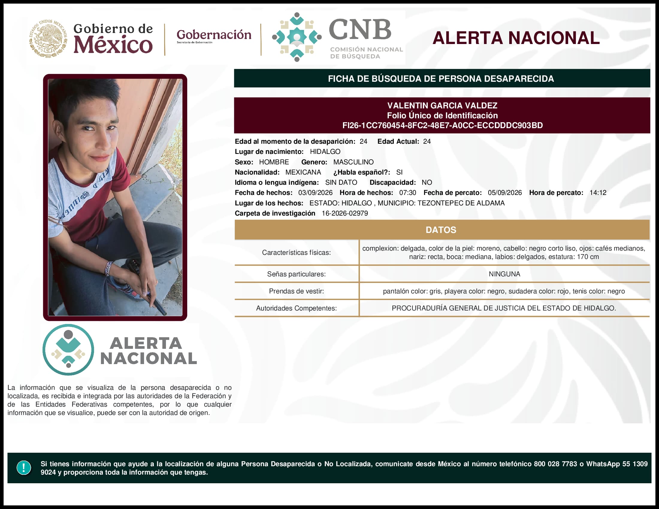 Persona desaparecida Valentin Garcia Valdez