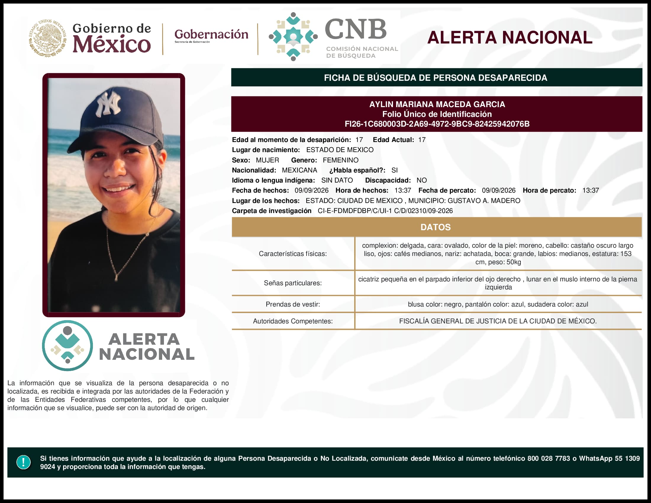 Persona desaparecida Aylin Mariana Maceda Garcia