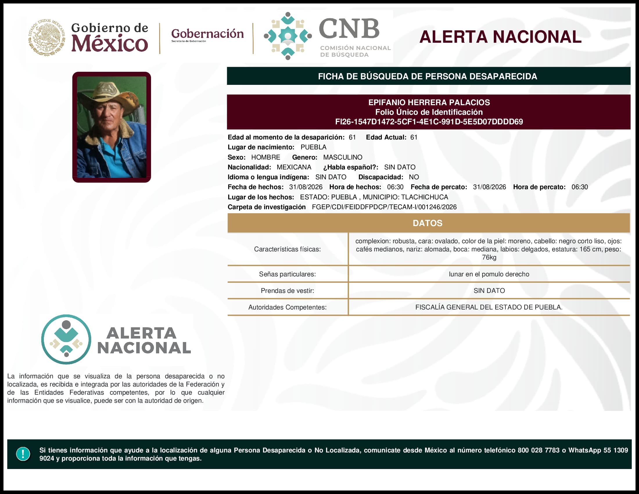 Persona desaparecida Epifanio Herrera Palacios