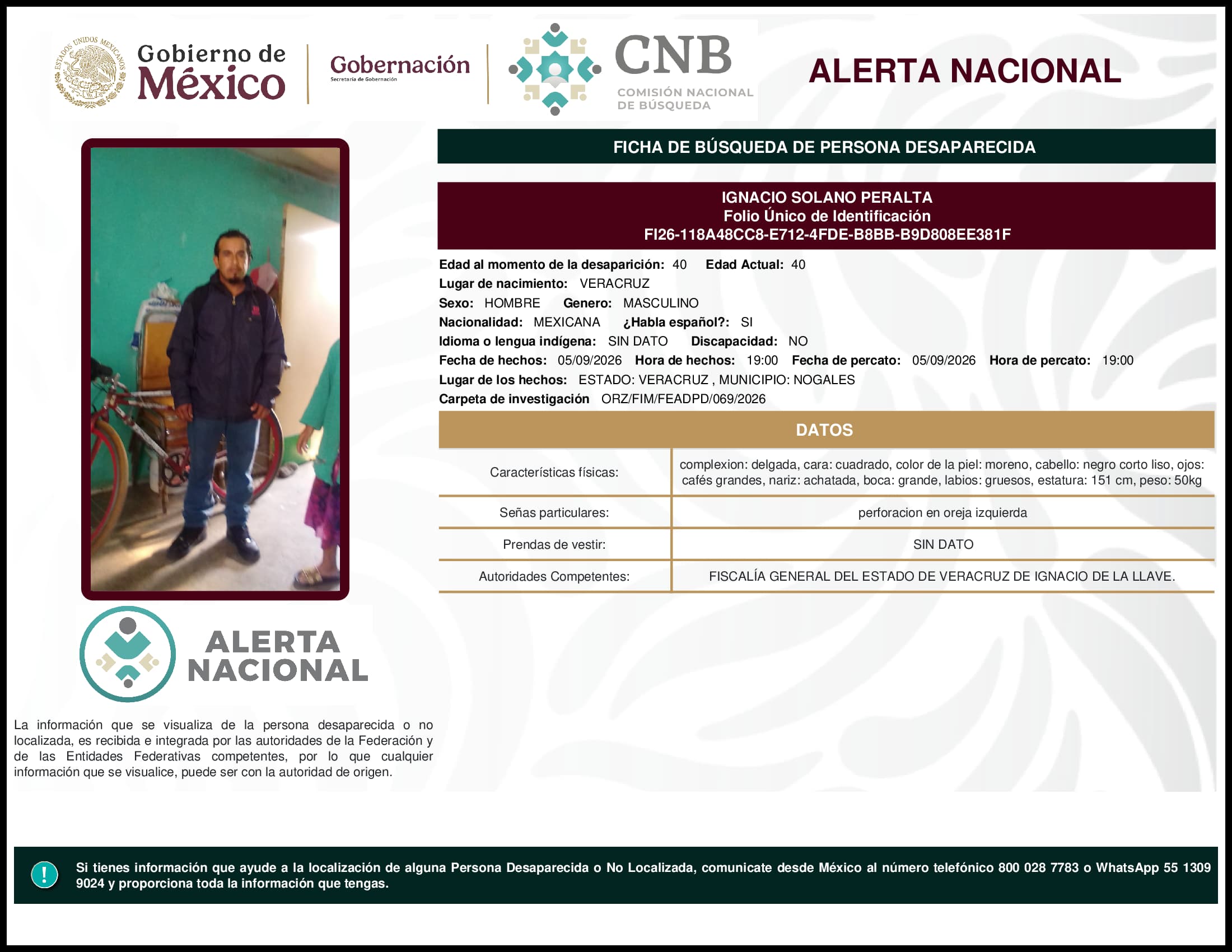 Persona desaparecida Ignacio Solano Peralta