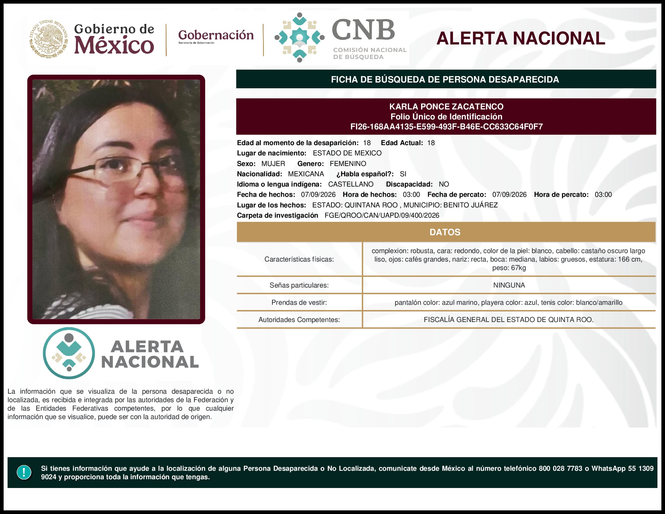 Persona desaparecida Karla Ponce Zacatenco