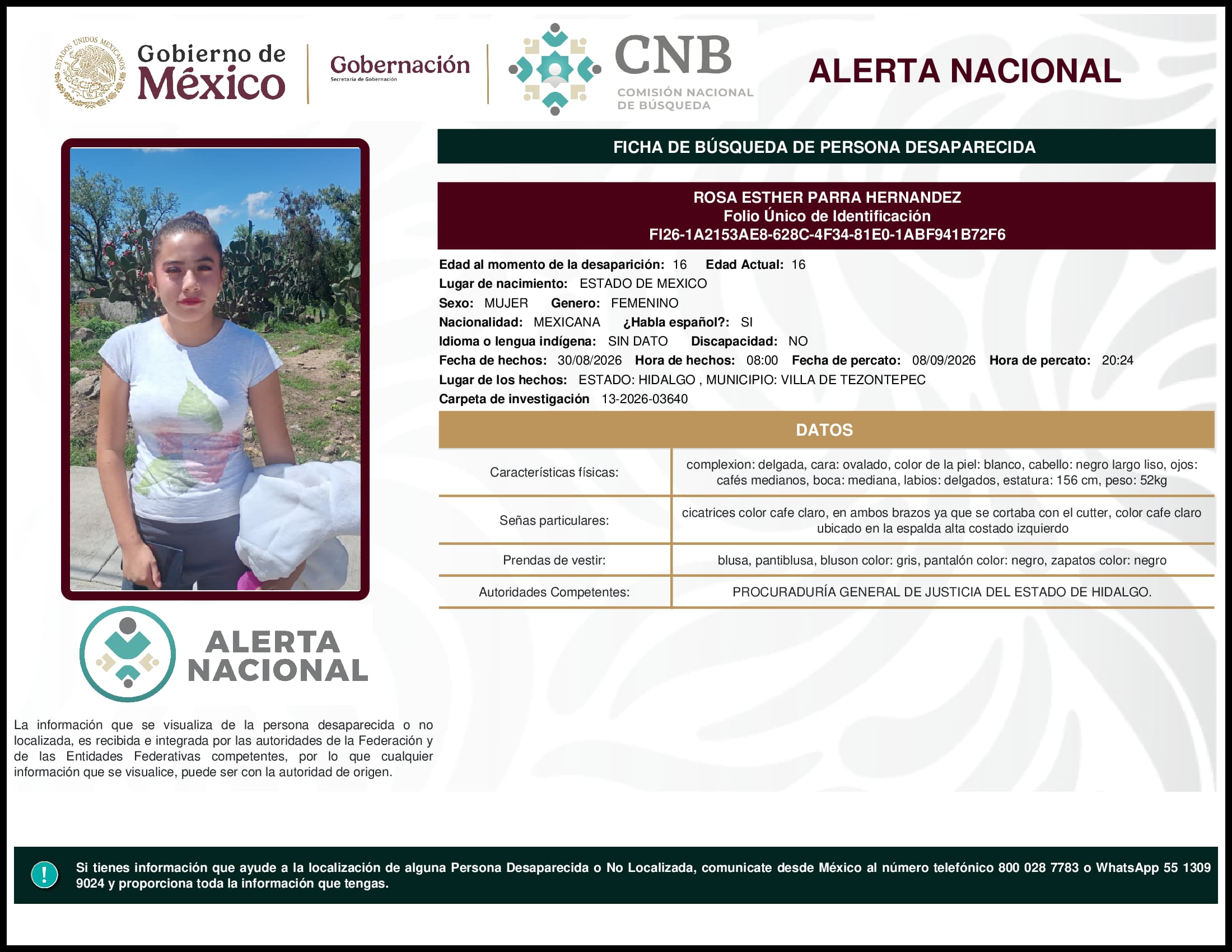 Persona desaparecida Rosa Esther Parra Hernandez