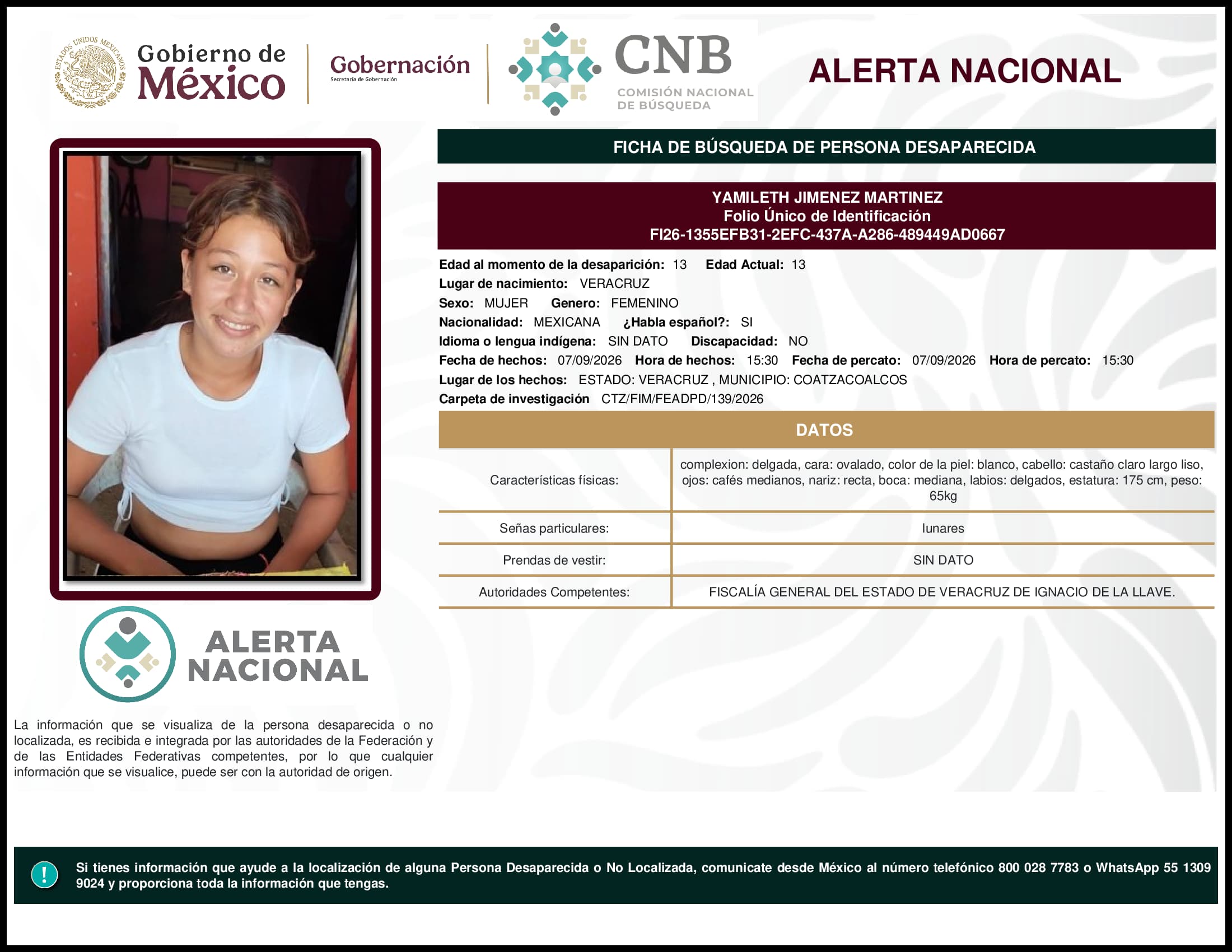 Persona desaparecida Yamileth Jimenez Martinez