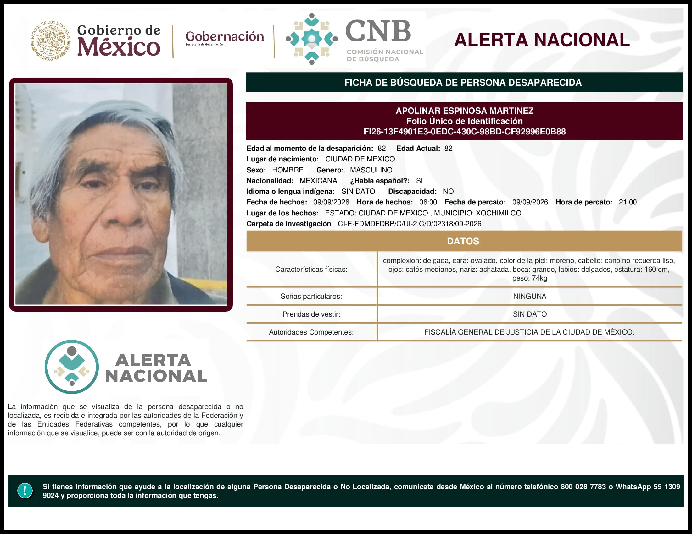 Persona desaparecida Apolinar Espinosa Martinez