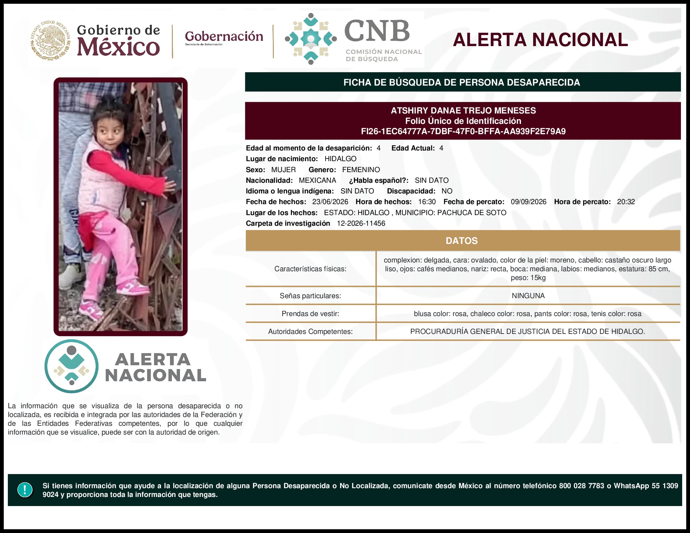 Persona desaparecida Atshiry Danae Trejo Meneses