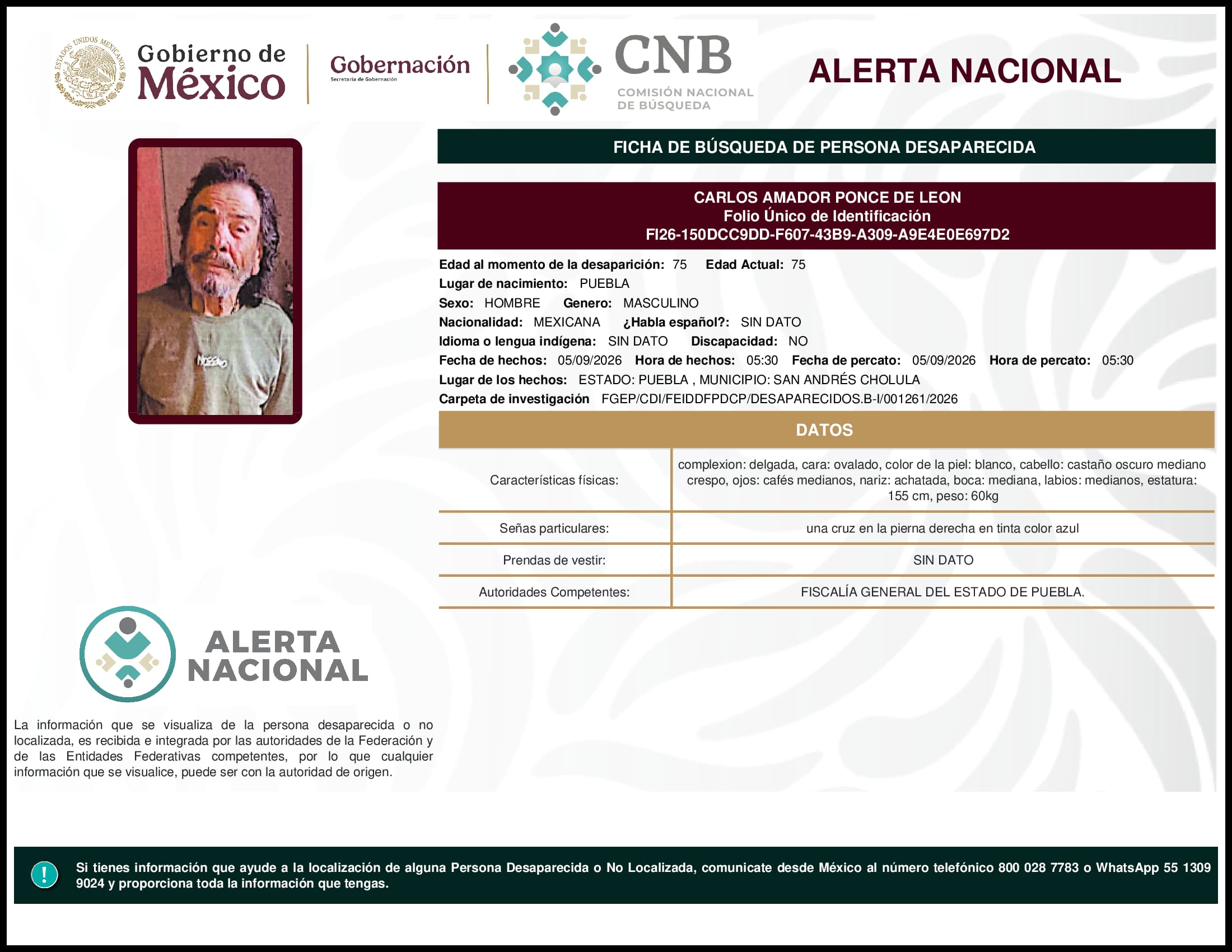 Persona desaparecida Carlos Amador Ponce De Leon