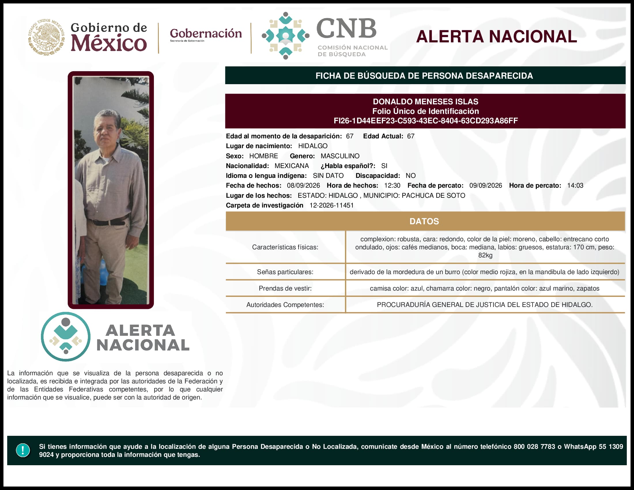 Persona desaparecida Donaldo Meneses Islas