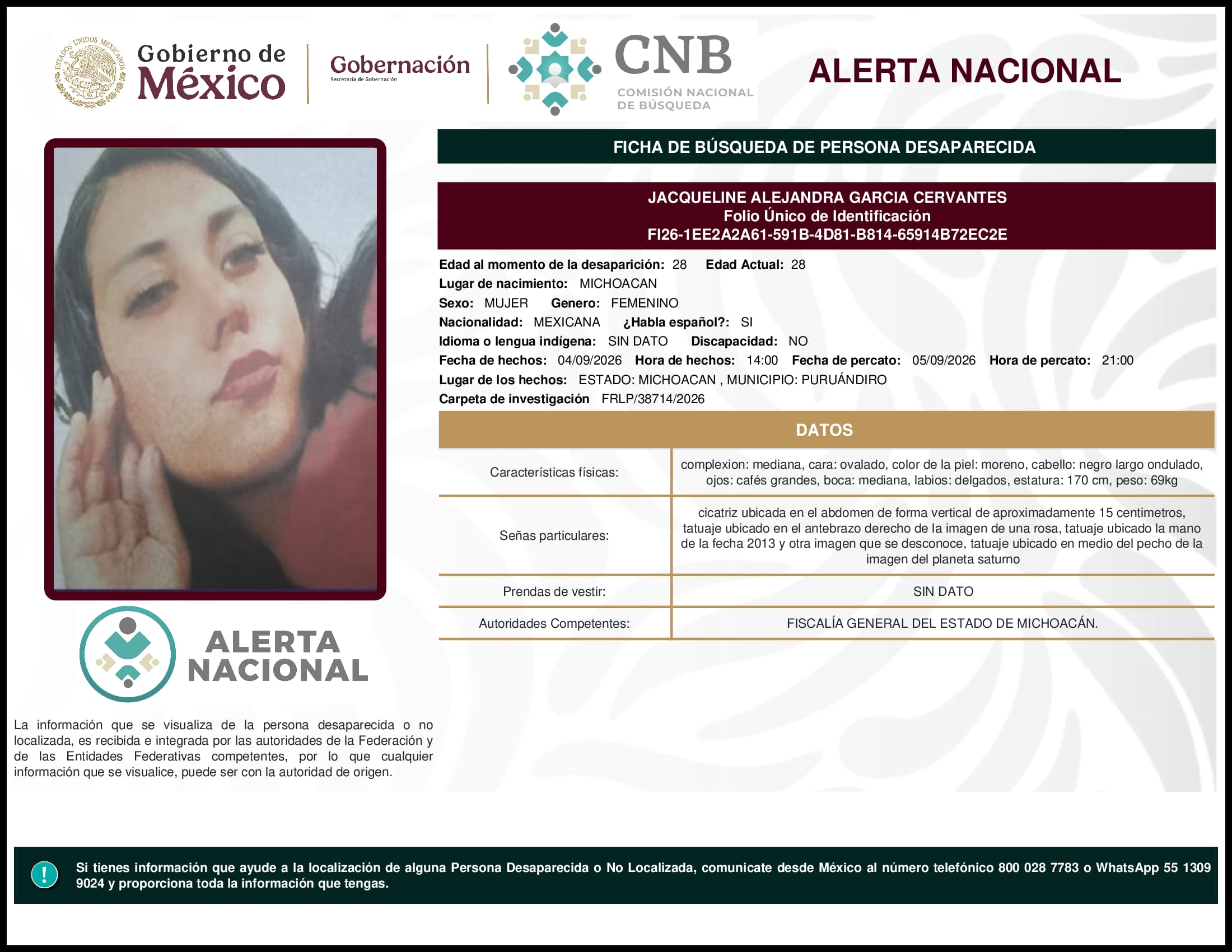 Persona desaparecida Jacqueline Alejandra Garcia Cervantes