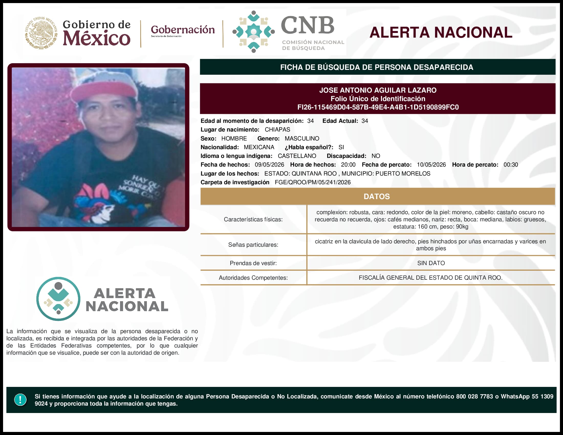 Persona desaparecida Jose Antonio Aguilar Lazaro