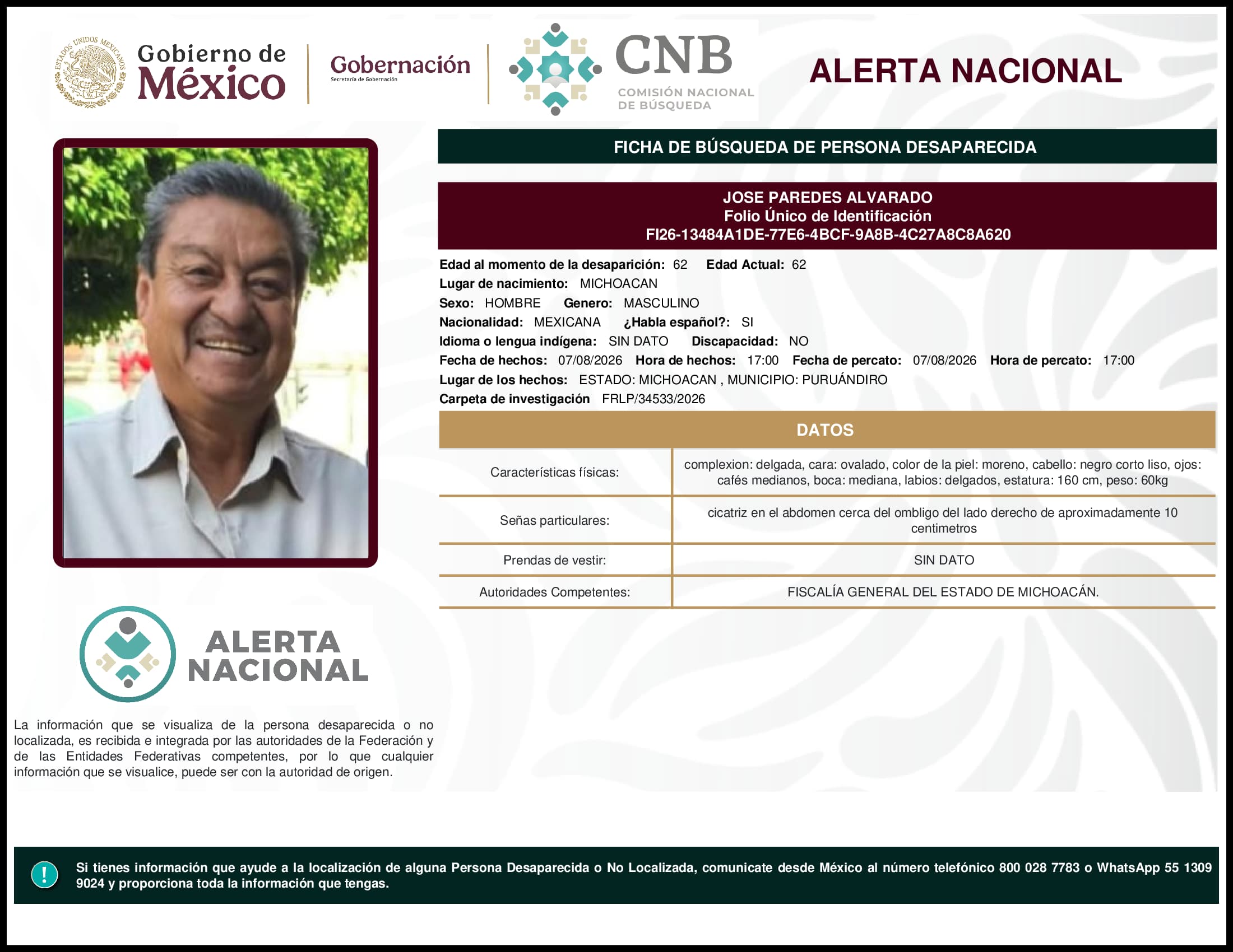 Persona desaparecida Jose Paredes Alvarado