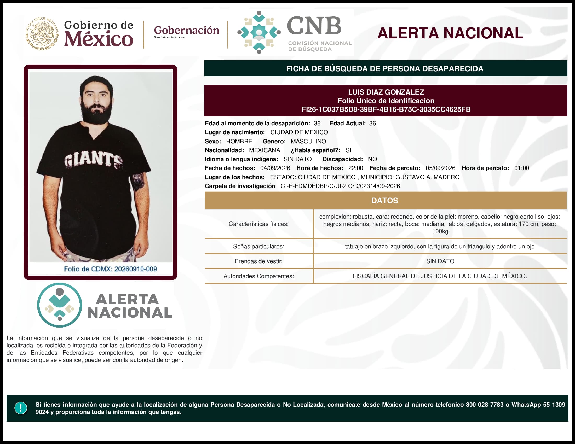 Persona desaparecida Luis Diaz Gonzalez