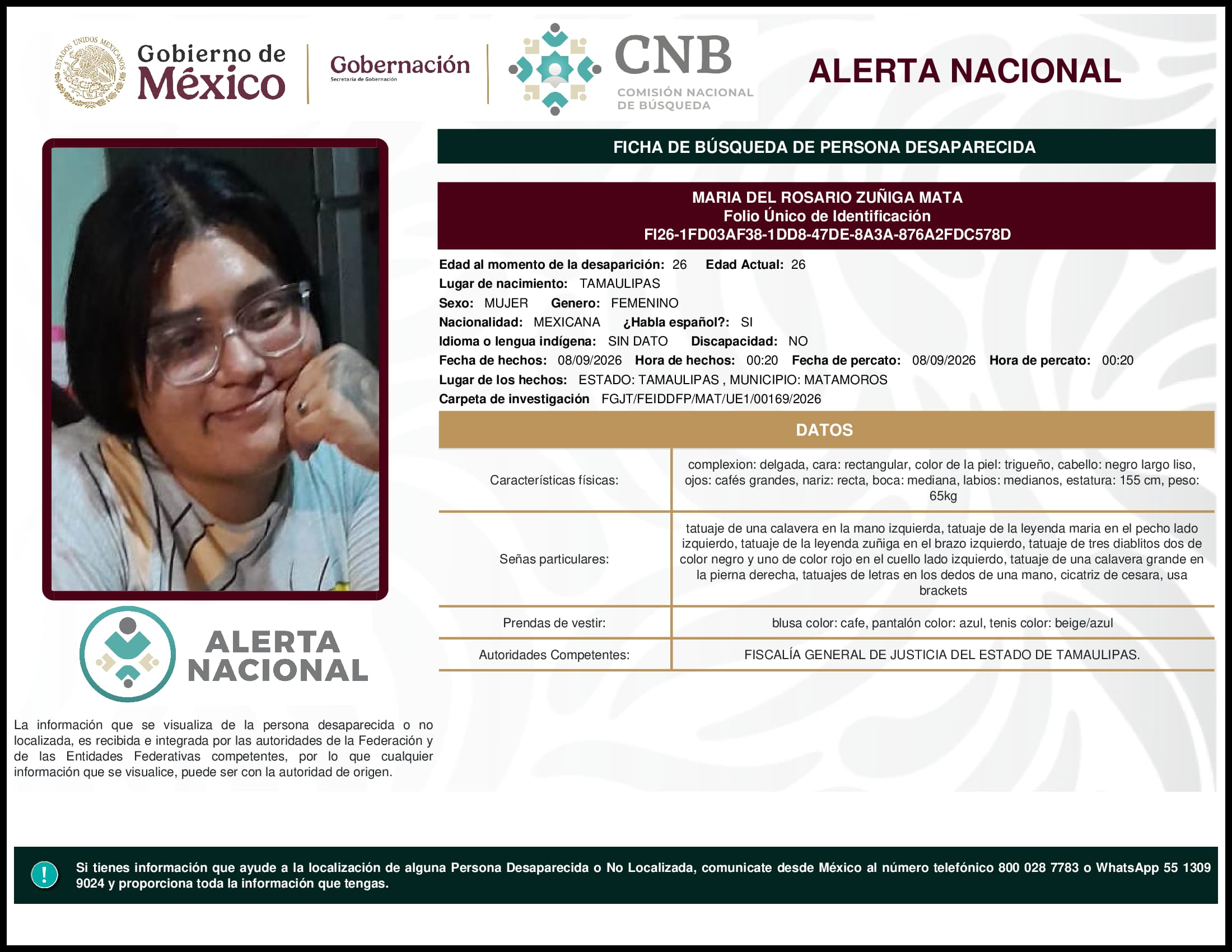 Persona desaparecida Maria Del Rosario Zuniga Mata