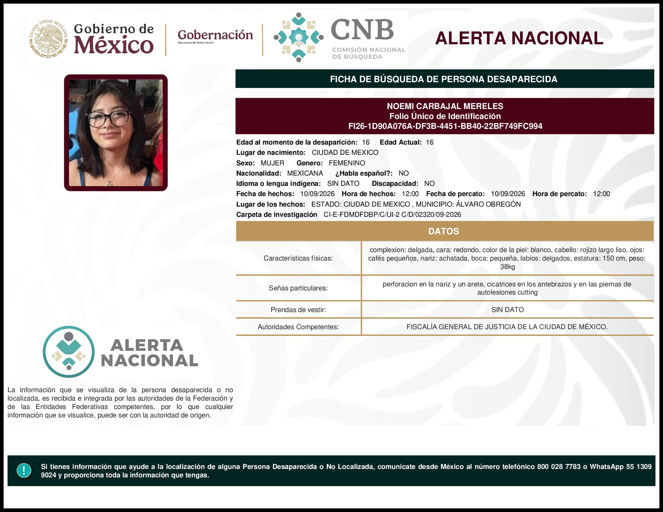 Persona desaparecida Noemi Carbajal Mereles