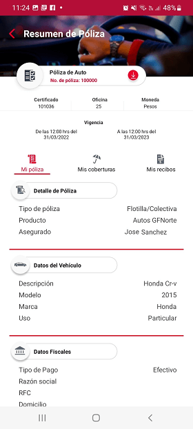 Descargar póliza en la App Seguros Banorte