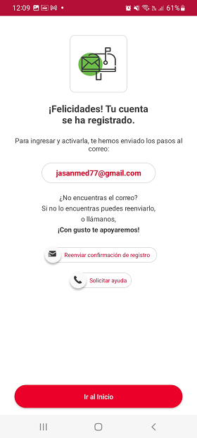 Ejemplo de registro exitoso en la App Seguros Banorte