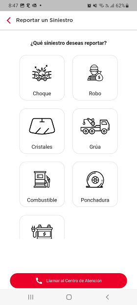 Tipo de siniestro en la App Seguros Banorte