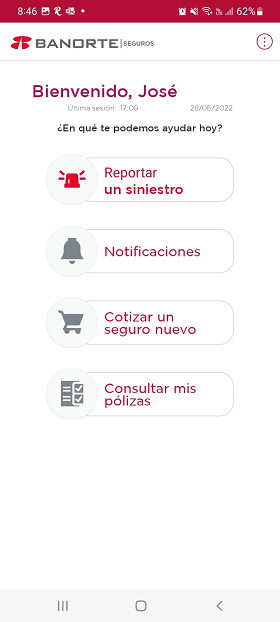Solicitar ayuda en la App Seguros Banorte