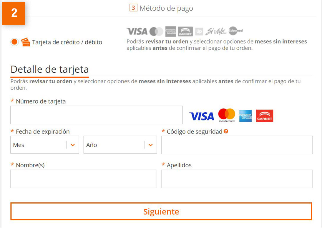 Llena la información de tu tarjeta