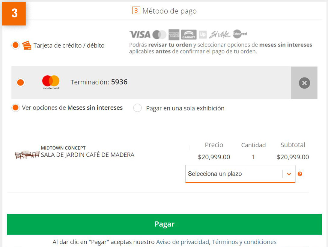 Selecciona Ver opciones de Meses Sin Intereses