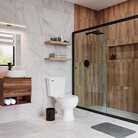 BAÑO CON ACABADOS ELEGANTES