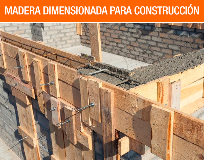 Encofrado (cimbra) de madera dimensionada para construcción con vaciado de concreto en muro