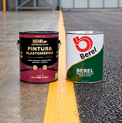 Pinturas especializadas: Behr  elastomérica para concreto pulido y Berel para tráfico sobre asfalto
