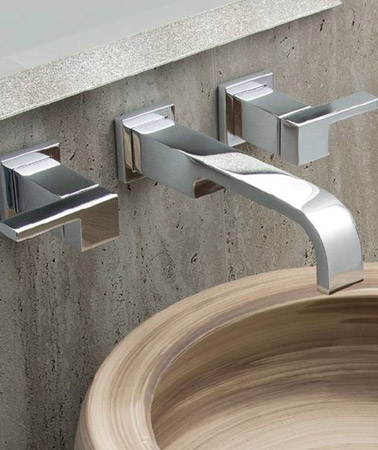 Duomando de pared cromado minimalista: ideal para lavabos tipo bowl de cerámica estilo madera.